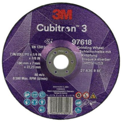 Cubitron 3 Grinding Wheel 97618, 36+, T27, 180mm x 7mm x 22.23mm