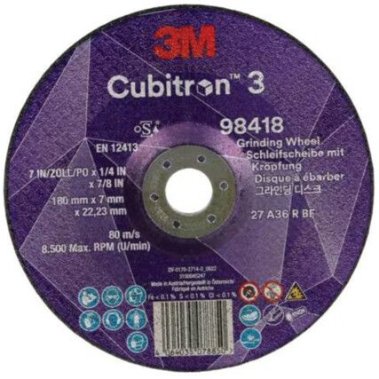 Cubitron 3 Grinding Wheel 98418, 36+, T27, 180mm x 7mm x 22.23mm