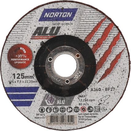 ALUMINIUM DEPRESSED CENTRE GRINDING DISC 125X7X22.23mm (PK-10)