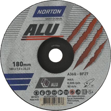 ALUMINIUM DEPRESSED CENTRE GRINDING DISC 180X7X22.23mm (PK-10)