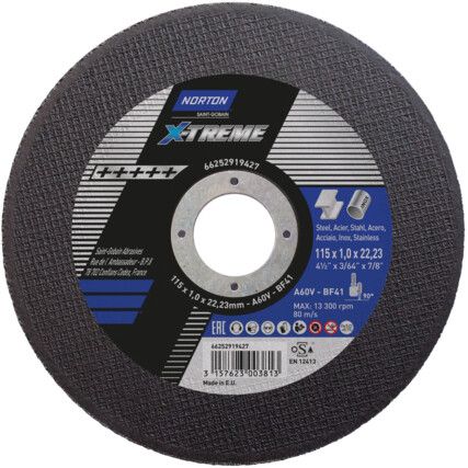 Cutting Disc, X-Treme, 60-Fine, 115 x 1 x 22.23 mm, Type 41, Aluminium Oxide