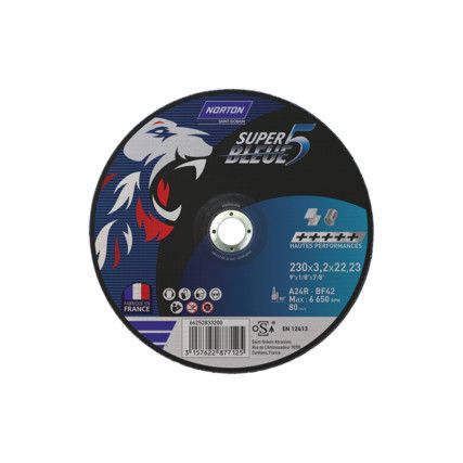 Cutting Disc, Super Bleue 4, 24-Coarse, 230 x 3.2 x 22.23 mm, Type 42, Aluminium Oxide