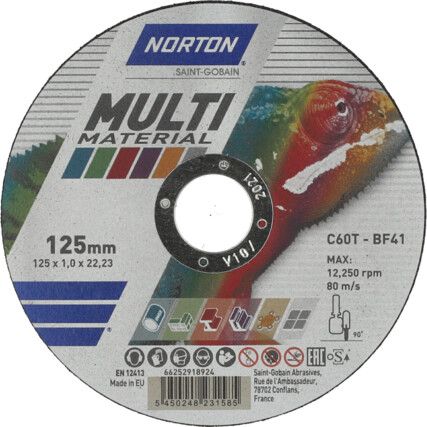 MULTIMATERIAL FLAT ULTRA THIN CUTTING DISC 125X1X22.23mm (PK-25)