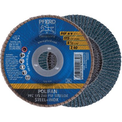 Polifan Power, Flap Disc, PFC115, 115 x 22.23mm, Conical (Type 29), P40, Zirconia