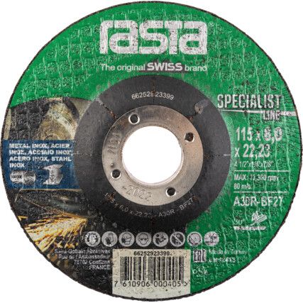 3118RA, Grinding Disc, 30-Medium/Coarse, 230 x 6 x 22.23 mm, Type 27, Aluminium Oxide