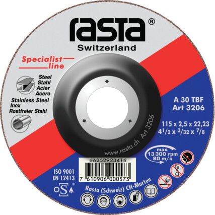 3208RA, Cutting Disc, Specialist Line, 24-Coarse, 125 x 2.5 x 22.23 mm, Type 42, Aluminium Oxide