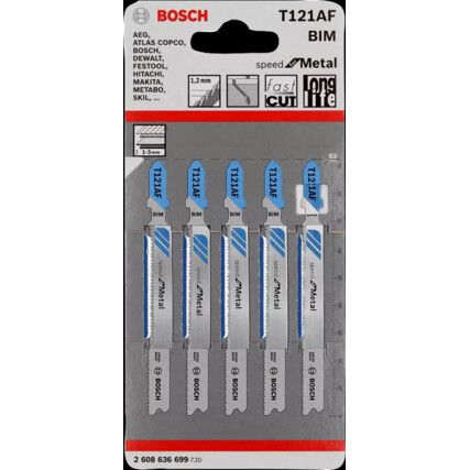 T121AF Jigsaw Blades, Bi-Metal, For Metal, Pack of 5