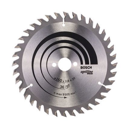 2608640597 Optiline Wood 36T Circular Saw Blade 160mm x 2.6 x 20mm