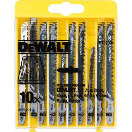 DT2290-QZ 10 Piece Wood-Cutting Jigsaw Blades Set.