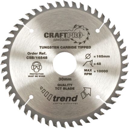 CSB/16548B TCT CraftPro Trimming / Crosscut Sawblades for a Medium/Fine Finish in Wood Based Materials 165mm x 48T x 20mm