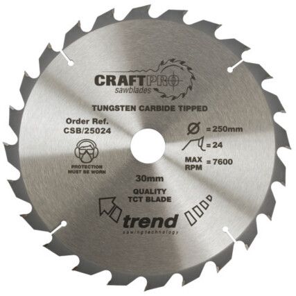 CSB/25024 TCT CraftPro Universal Rip Sawblade for a Coarse finish in Wood and wood Based Materials 250mm x 24T x 30mm