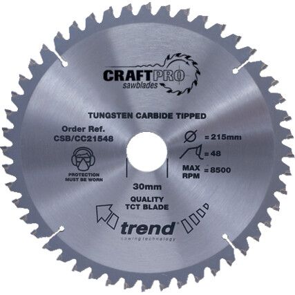 CSB/CC21624 TCT CraftPro Mitre Saw Crosscut Blade,  Negative Hook for a Med/Coarse Finish in Wood Based Materials. 216 x 30mm x 24T