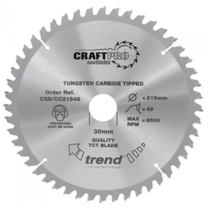 CSB/CC25440T TCT CraftPro Mitre Saw Crosscut Blade,  Negative Hook for a Medium Finish in Wood Based Materials. 254 x 30mm x 40T (Cordless)