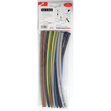 Heatshrink Tubing, 3:1, 5 Colours, 40/13 (Pk-10)