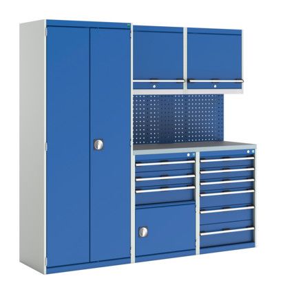 CUBIO WORKSHOP STORAGE KIT LINO TOP 2100mm LONG GREY/BLUE