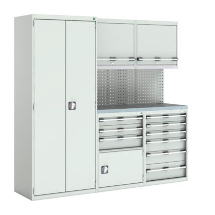 CUBIO WORKSHOP STORAGE KIT LINO TOP 2100mm LONG ALL LIGHT GREY