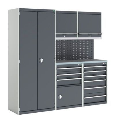 CUBIO WORKSHOP STORAGE KIT LINO TOP 2100mm LONG GREY/DARK GREY