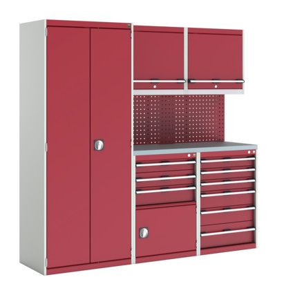 CUBIO WORKSHOP STORAGE KIT LINO TOP 2100mm LONG GREY/RED