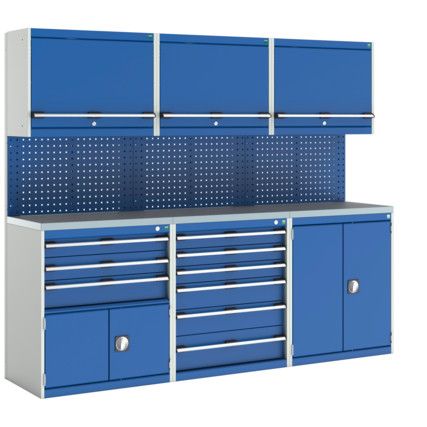 CUBIO WORKSHOP STORAGE KIT LINO TOP 2400mm LONG GREY/BLUE