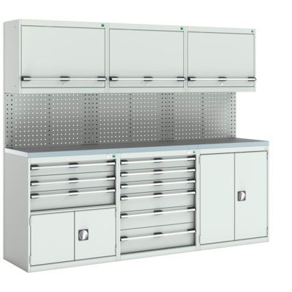 CUBIO WORKSHOP STORAGE KIT LINO TOP 2400mm LONG ALL LIGHT GREY