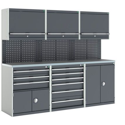 CUBIO WORKSHOP STORAGE KIT LINO TOP 2400mm LONG GREY/DARK GREY