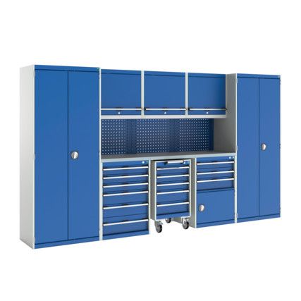 CUBIO WORKSHOP STORAGE KIT LINO TOP 3550mm LONG GREY/BLUE