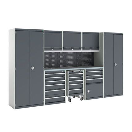 CUBIO WORKSHOP STORAGE KIT LINO TOP 3550mm LONG GREY/DARK GREY