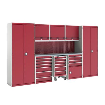 CUBIO WORKSHOP STORAGE KIT LINO TOP 3550mm LONG GREY/RED