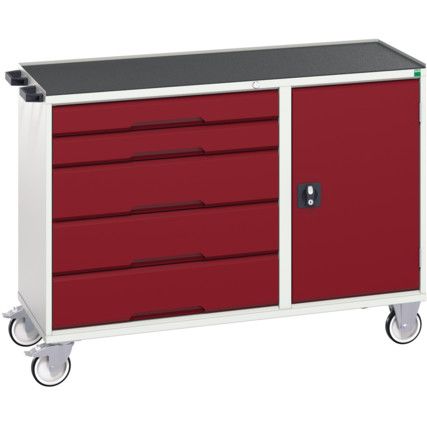 MAINTENANCE TROLLEY 5 DRAWER TOP TRAY GREY/RED