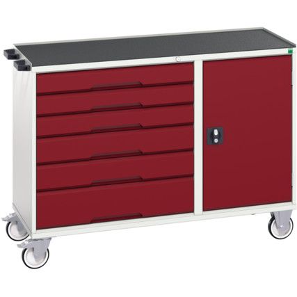 MAINTENANCE TROLLEY 6 DRAWER TOP TRAY GREY/RED