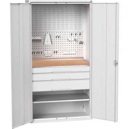 VERSO KITTED CUPBOARD WITH 1 SHELF AND 3 DRAWERS LIGHT GREY