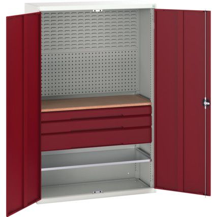 KITTED CUPBOARD 2 DRAWERS, 1 SHELF GREY/RED