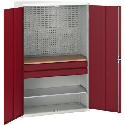 KITTED CUPBOARD 3 DRAWERS, 1 SHELF GREY/RED