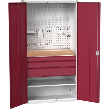 VERSO KITTED CUPBOARD WITH 1 SHELF AND 3 DRAWERS GREY/RED