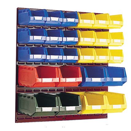 Louvred Panel/Storage Bins, Light Grey/Red, 457x28x990mm, 26 Pack