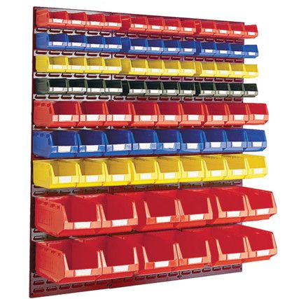 Louvred Panel/Storage Bins, Light Grey/Red, 457x28x1486mm, 87 Pack