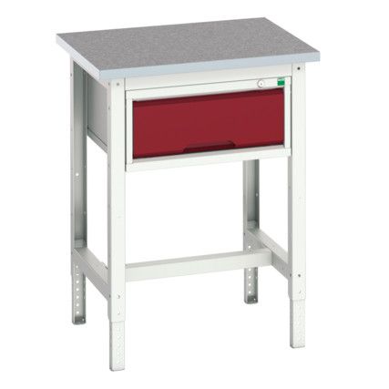 Verso Height Adjustable Bench 700x600x780 Lino Worktop - Light Grey/Red