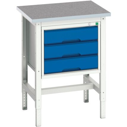 Verso Height Adjustable Bench 700x600x780 Lino Worktop - Light Grey/Blue