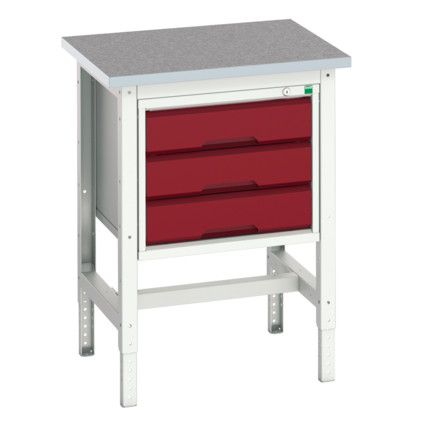 Verso Height Adjustable Bench 700x600x780 Lino Worktop - Light Grey/Red