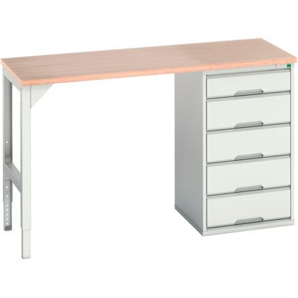 Verso Pedestal Bench 1500 x 600 x 930mm 5 Drawers - Light Grey