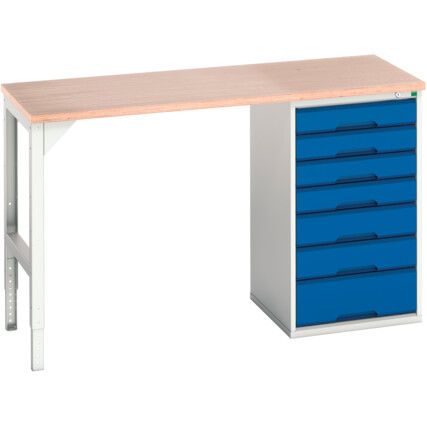 Verso Pedestal Bench 1500 x 600 x 930mm 7 Drawers - Light Grey/Blue