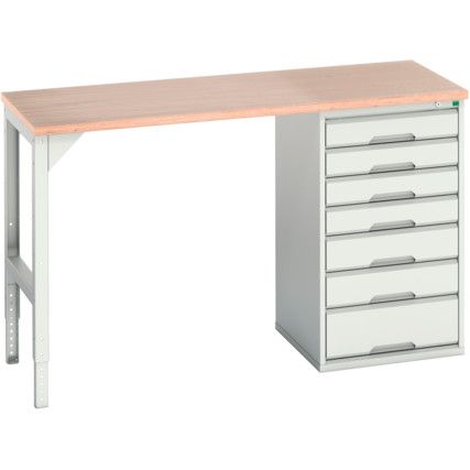 Verso Pedestal Bench 1500 x 600 x 930mm 7 Drawers - Light Grey