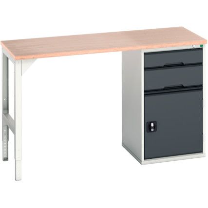 Verso Pedestal Bench 1500 x 600 x 930mm 2 Drawers and 1 Cupboard - Light/Anthracite Grey