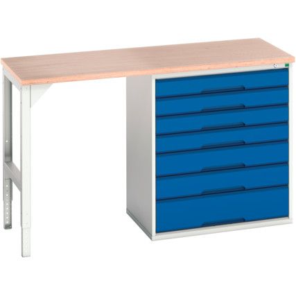 Verso Pedestal Bench 1500 x 600 x 930mm 7 Drawers - Light Grey/Blue