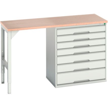 Verso Pedestal Bench 1500 x 600 x 930mm 7 Drawers - Light Grey