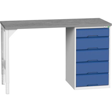 Verso Pedestal Bench 1500 x 600 x 930mm 5 Drawers - Light Grey/Blue