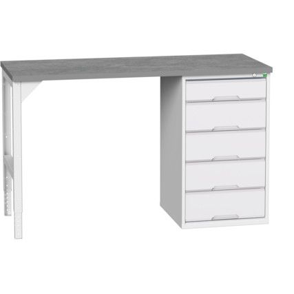 Verso Pedestal Bench 1500 x 600 x 930mm 5 Drawers - Light Grey