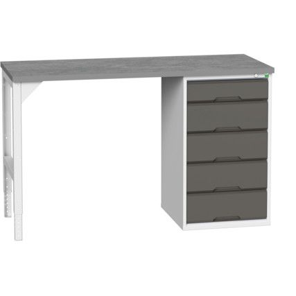 Verso Pedestal Bench 1500 x 600 x 930mm 5 Drawers - Light/Anthracite Grey