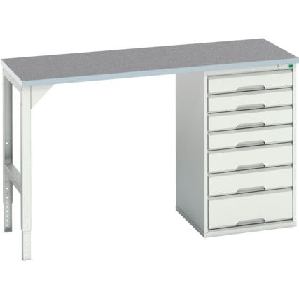 Verso Pedestal Bench 1500 x 600 x 930mm 7 Drawers - Light Grey