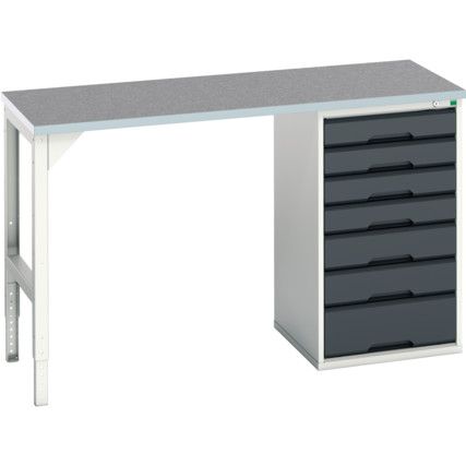 Verso Pedestal Bench 1500 x 600 x 930mm 7 Drawers - Light/Anthracite Grey